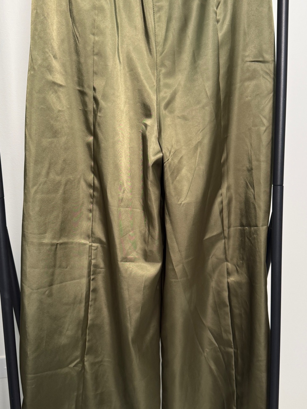 adidas Olive Green Satin Wide-Leg Track Pants - Picture 8 of 8